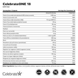 CelebrateONE 18 Eénmaal daagse Bariatrische Multivitamine met IJzer, Capsules