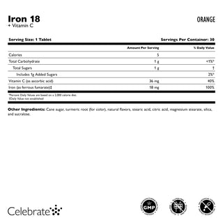 Fer 18 mg + Vitamine C A mâcher Comprimés, Orange 