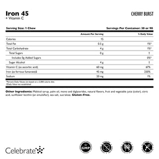 Fer 45 mg + Vitamine C, Pâte à mâcher