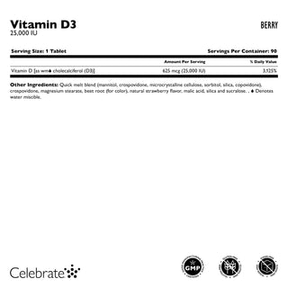 Vitamin D3 625mcg (25.000 IU), Quick-Melt, Berry