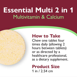 Essential Multi 2 in 1 Multivitamin with Calcium, A mâcher